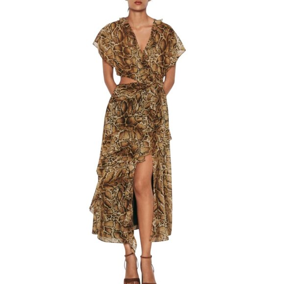 NWT ZARA LEOPARD PRINT MIDI CUTOUT RUFFLES DRESS FIERCE BLOGGER GLAM MEDIUM - Picture 2 of 9